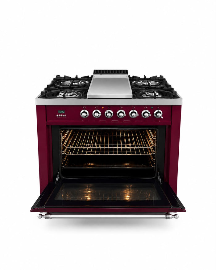Bordeaux rood 5 pits met frytop 90cm